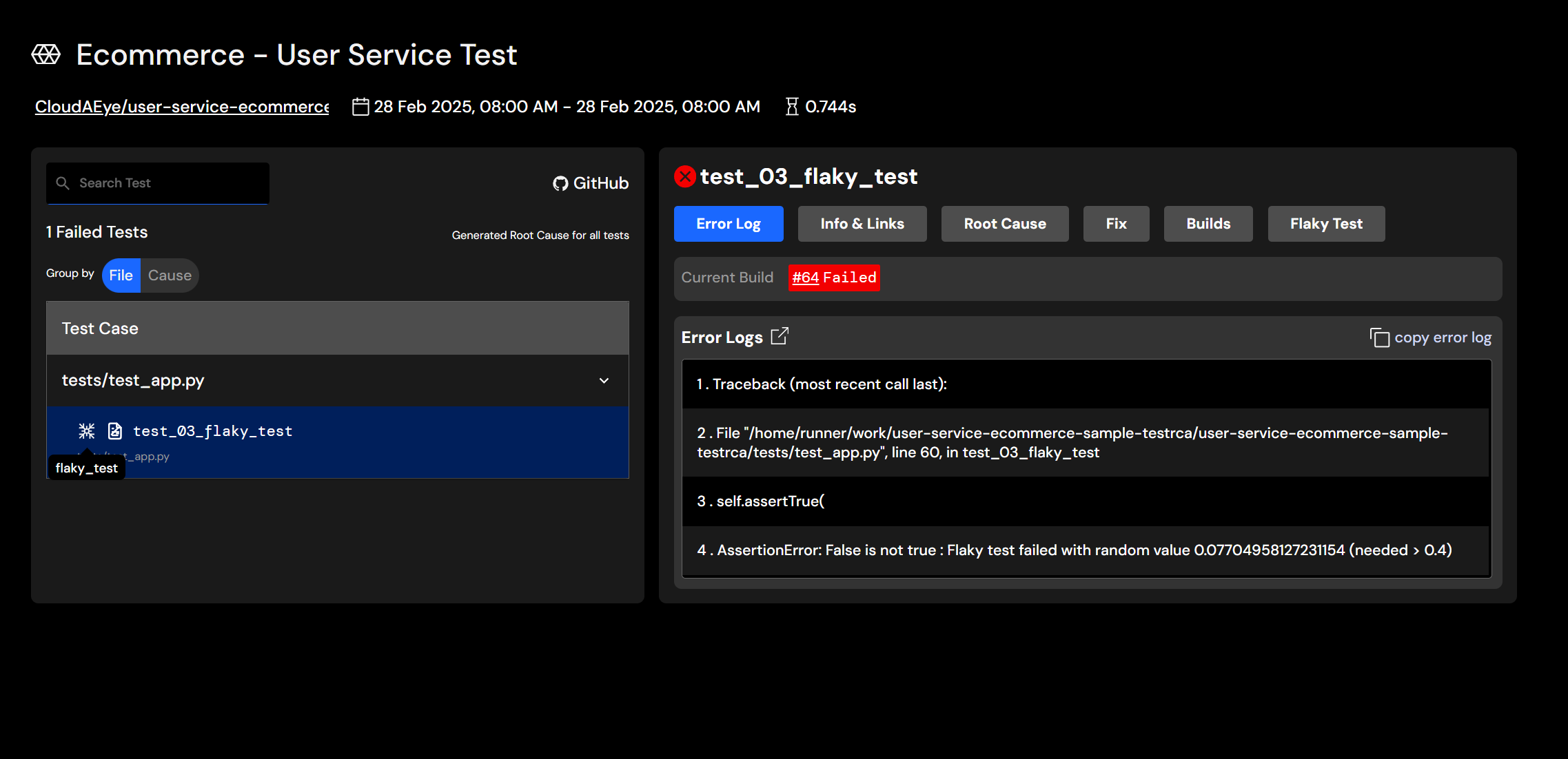 Flaky test detection