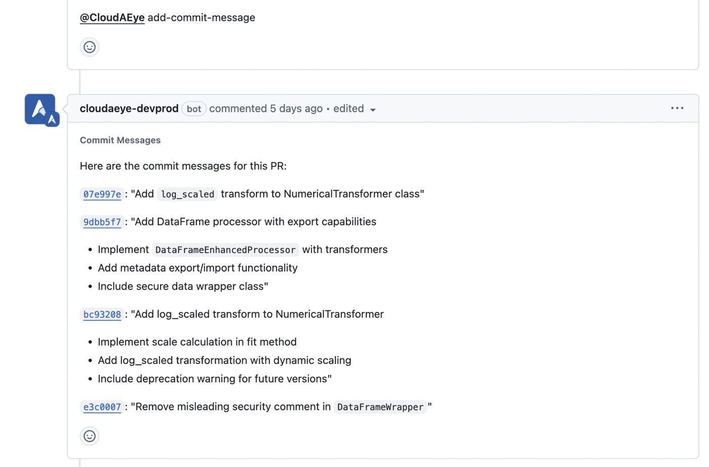 CloudAEye Code Review - Add Commit Message