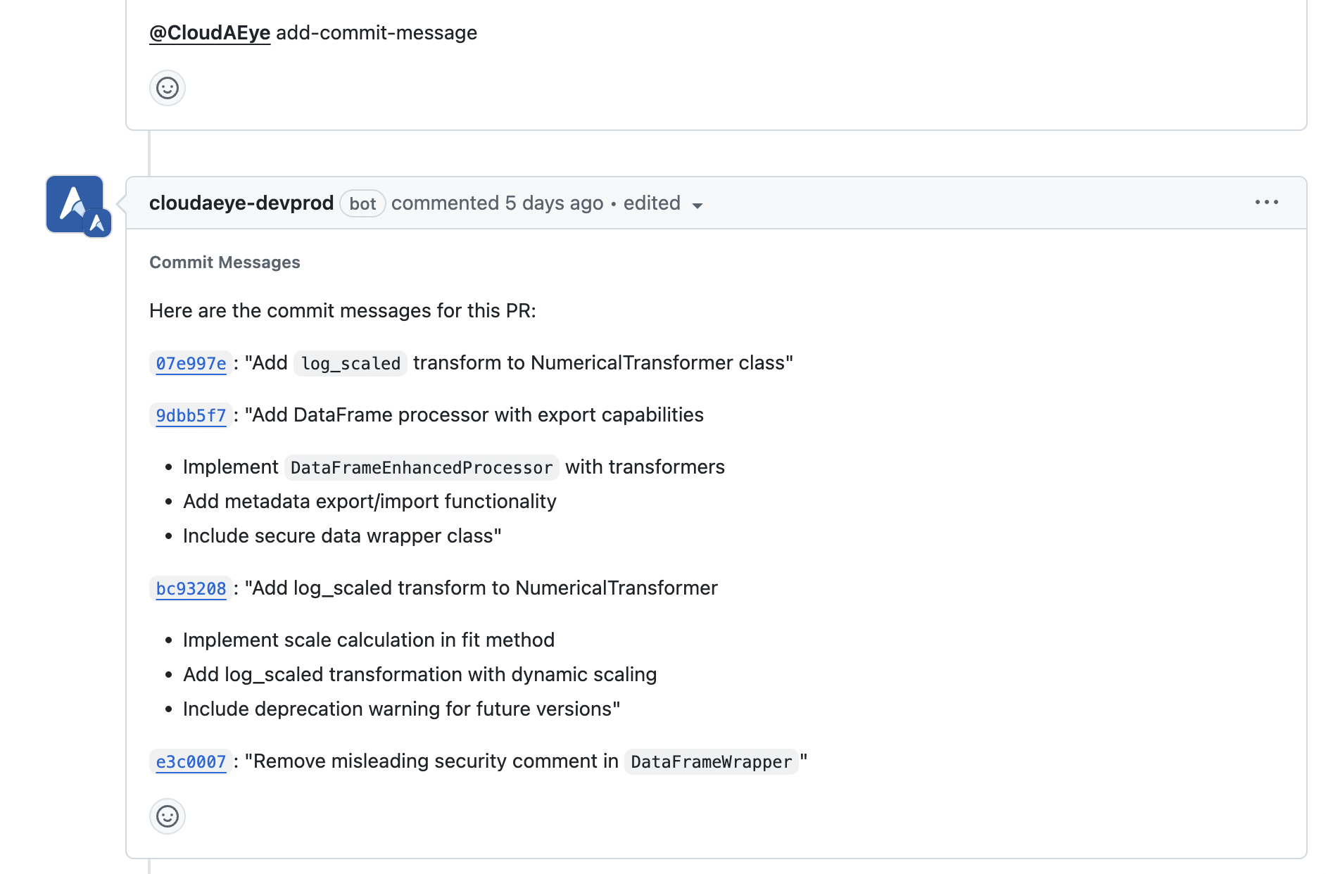 CloudAEye Code Review - Add Commit Message