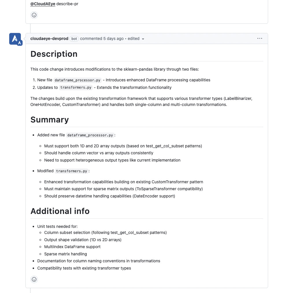 CloudAEye Code Review - Describe PR