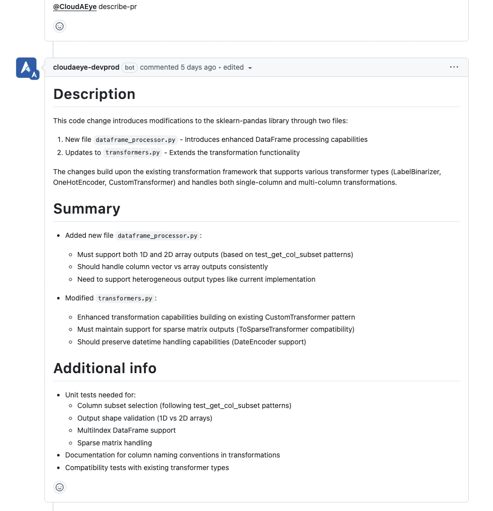 CloudAEye Code Review - Describe PR