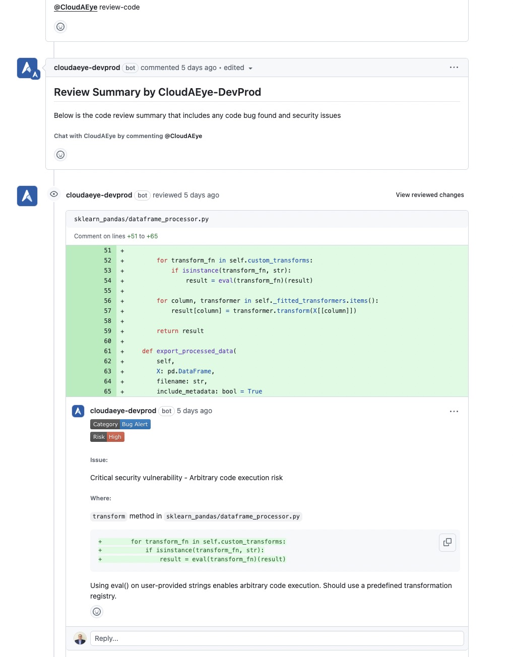 CloudAEye Code Review
